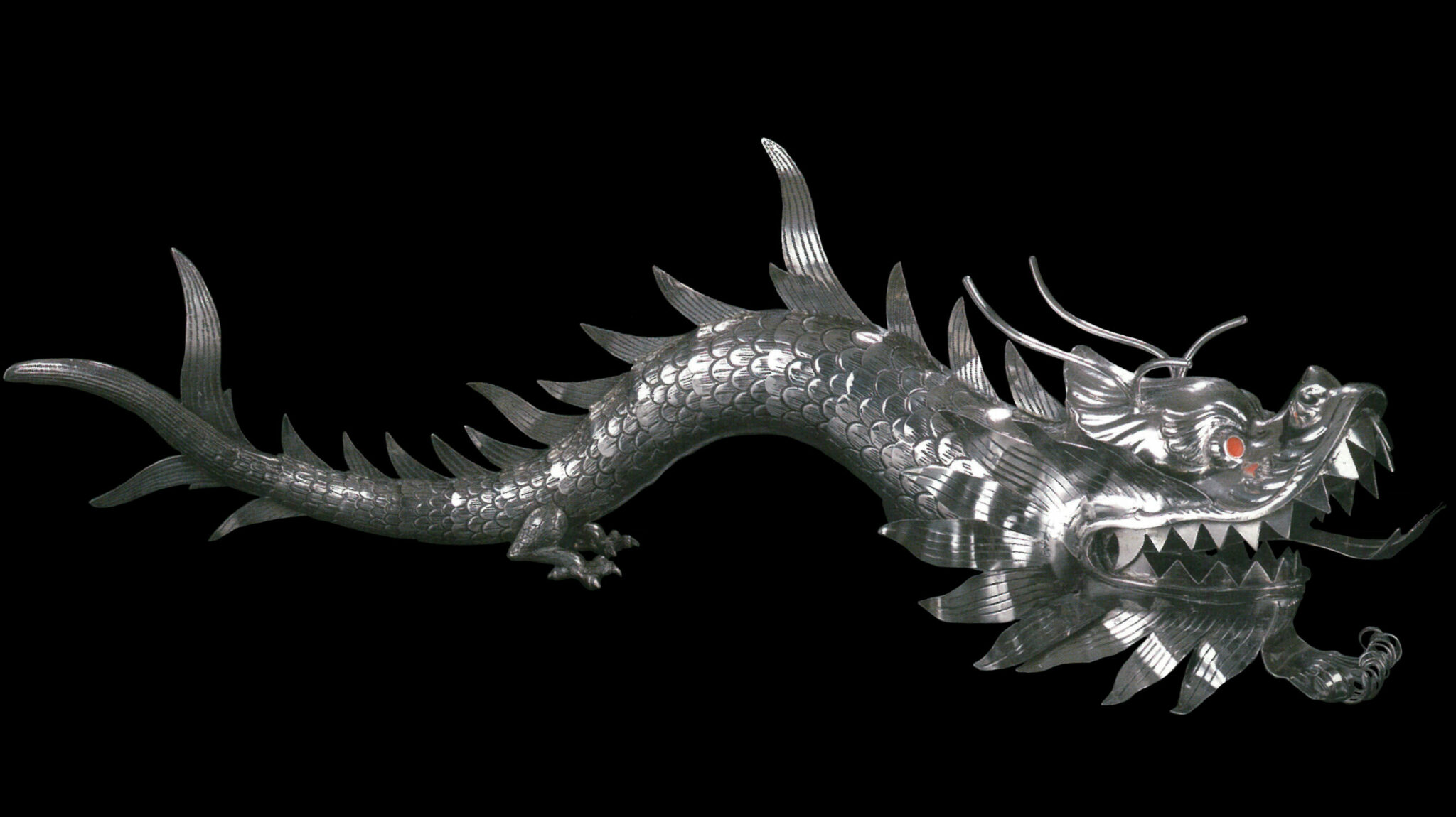 Detailed Silver Dragon over black background